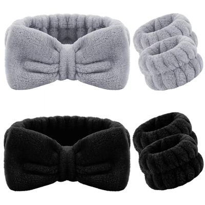 6 Pieces Spa Headband Wrist Washband Scrunchies Cuffs for Washing Face, Towel Wristbands Hair Headband Face Wash Wristband for Women Girls Makeup Prevent Liquids from Spilling Down Your Arms (Black)