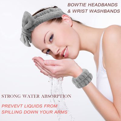 6 Pieces Spa Headband Wrist Washband Scrunchies Cuffs for Washing Face, Towel Wristbands Hair Headband Face Wash Wristband for Women Girls Makeup Prevent Liquids from Spilling Down Your Arms (Black)