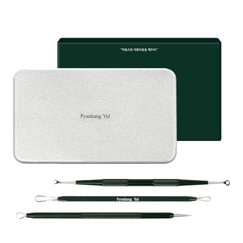 [PKY] Pyunkang Yul Zit Extractor Set, Tin Case included, Extractor Tools for Zit Removal on Face, Stainless Steel Slip Free Use (3 Piece Kit)
