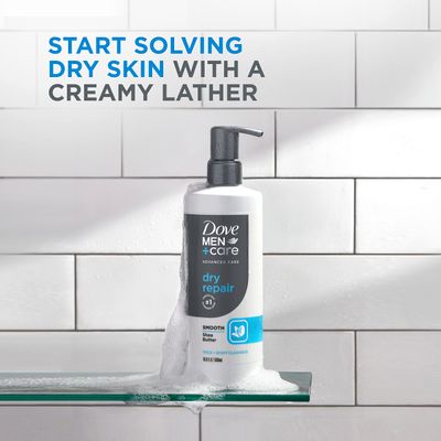 DOVE MEN + CARE Advanced Care Face + Body Cleanser Dry Repair 3 Count for Dry Skin Cleanser with Smooth Shea Butter 16.9 oz