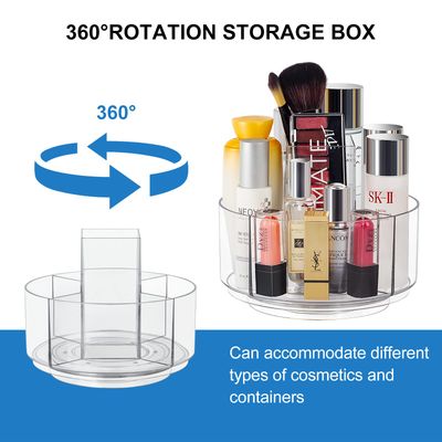 360 Rotating Makeup Organizer Clear Turntable Lazy Susan Organizer for Vanity, Bathroom Counter, Spinning Cosmetic Display Case with 5 Compartment Holder for Skin Care, Makeup Brushes, Lipsticks