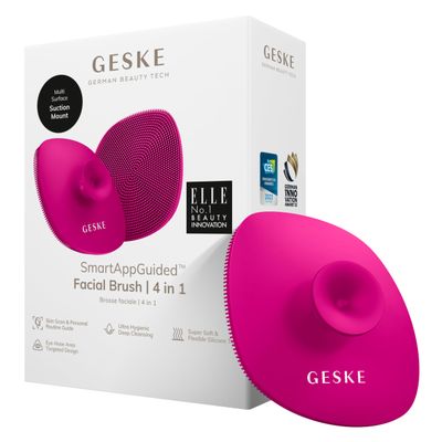 GESKE SmartAppGuided Facial Brush | 4 in 1 | Professional Facial Cleansing Brush with Handle | Skin Cleansing Soft Silicone Facial Brush | Routine Skincare | Gentle Cleansing | Facial Cleanser