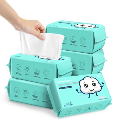 Disposable Face Towels - 100% Cotton Facial Tissues for Dry and Wet Use, Biodegradable Wipes for Makeup Removal and Skin Cleansing, Suitable for Adults and Babies (100 Count, Pack of 6)