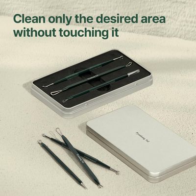 [PKY] Pyunkang Yul Zit Extractor Set, Tin Case included, Extractor Tools for Zit Removal on Face, Stainless Steel Slip Free Use (3 Piece Kit)