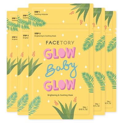 FACETORY K Beauty Face Mask Skin Care - Glow Baby Glow 2-Step Sheet Mask with Niacinamide &amp; Aloe + Calming Ampoule | Hydrates, Glowing Skin (5 Pack)