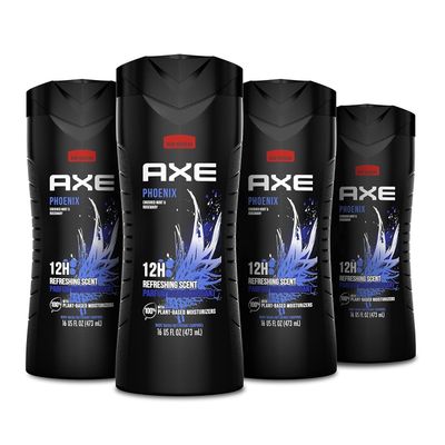 AXE Body Wash Phoenix 4 Count 12h Refreshing Scent Crushed Mint &amp; Rosemary Men&#39;s Body Wash with 100% Plant-Based Moisturizers 16 oz