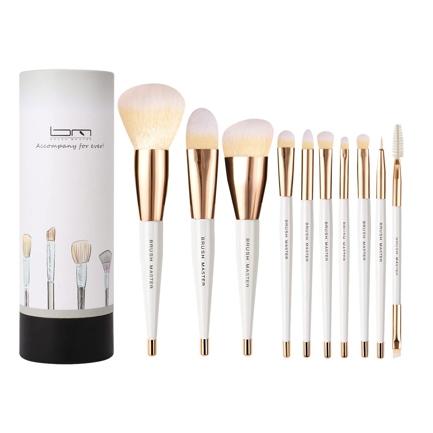 Brush Master 10Pcs Makeup Brushes Set Professional Kabuki Foundation Eyeshadow Blush Blending Lip Full Face Cosmetic Kit W/Makeup Brush Set with Holder
