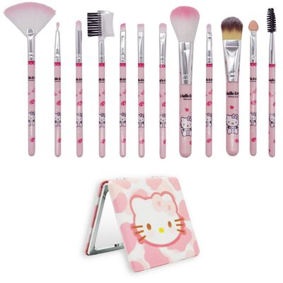 12 PCS Kawaii Cat Makeup Brush with Cartoon Cat Mirror, Cosmetic Makeup Brush Set Tool Kit Set Brush Set Best Gift for Young Girl Women