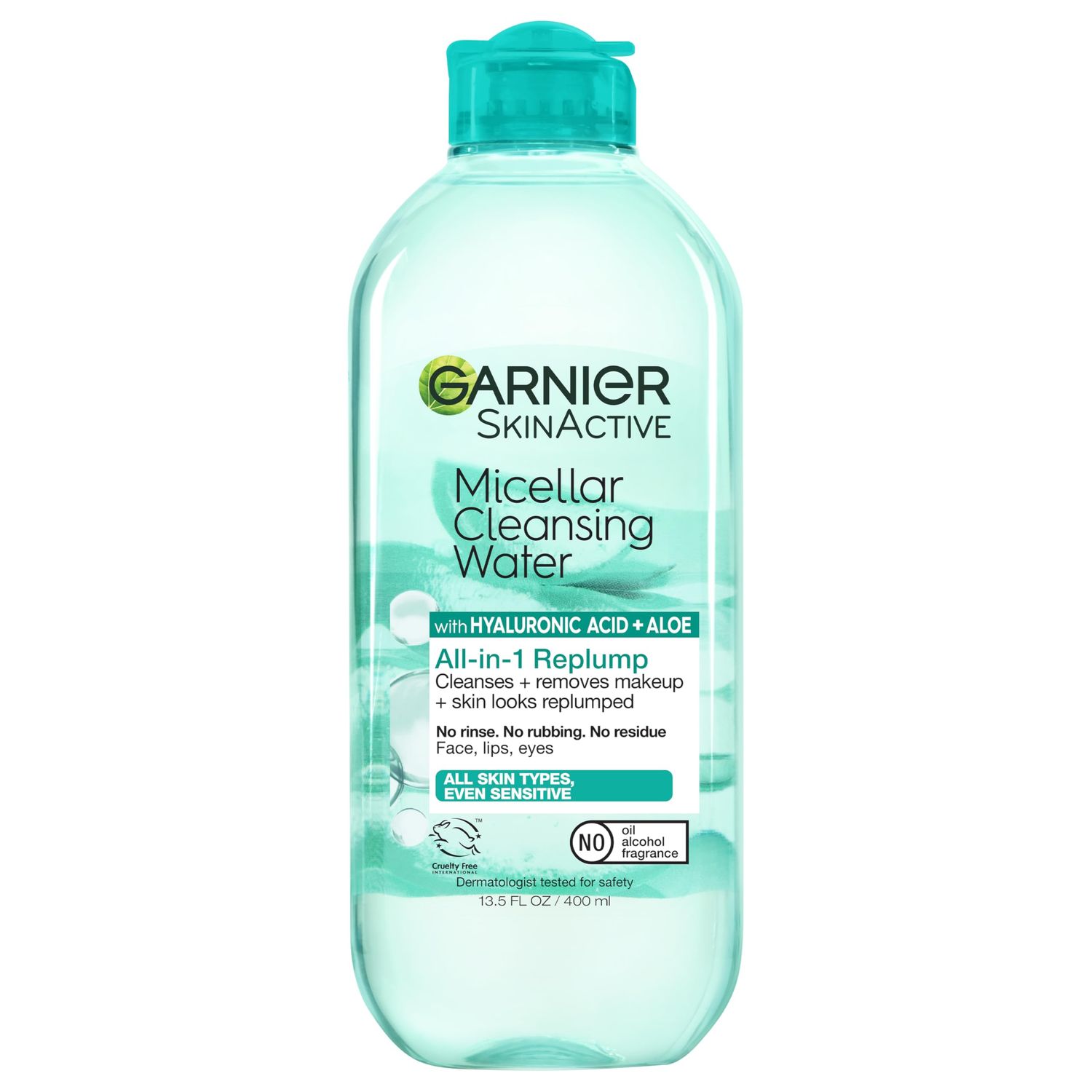 Garnier Micellar Water with Hyaluronic Acid, Facial Cleanser &amp; Makeup Remover, Hydrating and Plumping, For All Skin Types, Vegan, Cruelty Free, 13.5 Fl Oz (400mL), 1 Count