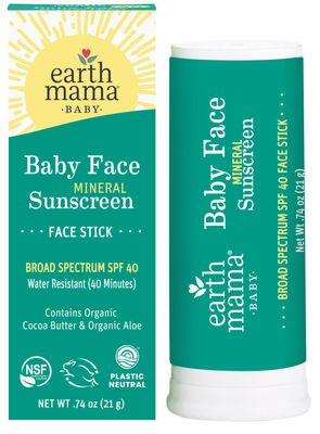 Earth Mama Baby Face Mineral Sunscreen Stick SPF 40 | Reef Safe, Non-Nano Zinc, Contains Organic Cocoa Butter &amp; Aloe | Babies, Kids &amp; Family 0.74-Ounce