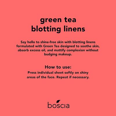 boscia Green Tea Blotting Linens - Vegan, Cruelty-Free, Natural Skin Care - Oil Blotting Sheets for Face - For Combination to Oily Skin Types - Travel Size - 100 Sheets