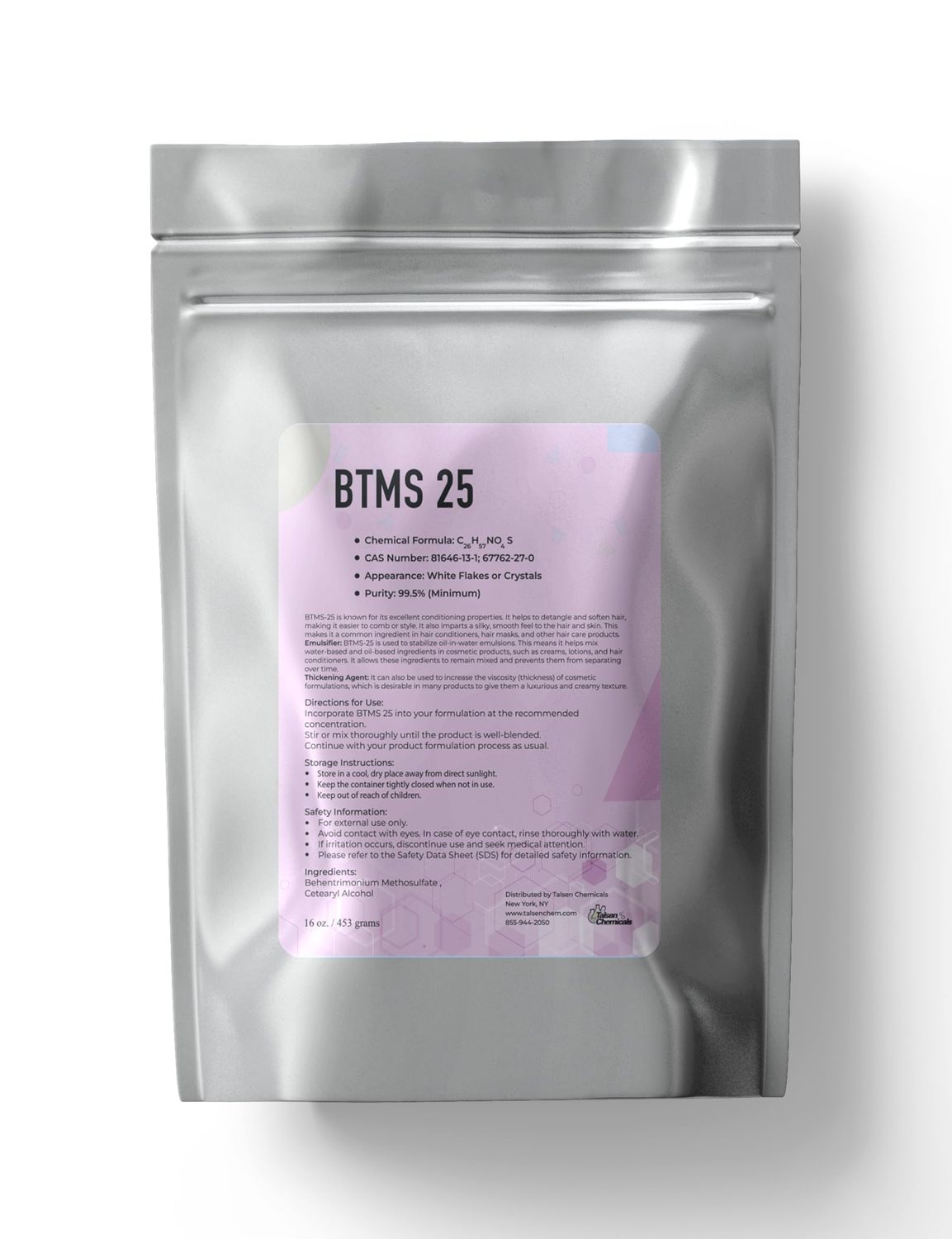 BTMS 25% Behentrimonium Methosulfate Cetearyl Alcohol Emulsifying Conditioner (16 Oz / 453 Grams) BTMS 25 Conditioning Emulsifier to Emulsify Lotions and Body Scrubs by Talsen Chemicals