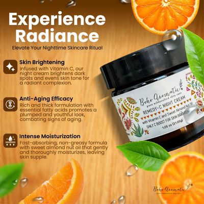 Boho Aromatic Remedy-C Night Cream, Facial Cream Skin Care, Vitamin C Face Serum in a Cream for face, Anti-Aging, Vitamin C Skincare, Natural and Organic Facial Moisturizer in a Glass Jar