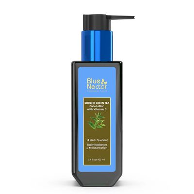 Blue Nectar Green Tea Face Moisturizer for Oily Skin with Vitamin C, Rosehip Oil &amp; 14 Ayurvedic Herbs