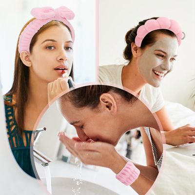 ATROCH Puffy Spa Headband &amp; Skincare Headbands for Women Makeup,Terry Cloth Towel Head Band for Skin Care,Sponge Make Up Hair Band for Girls,Face Wash Wristband Scrunchies Set 4 Pcs