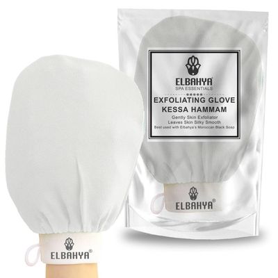 Elbahya Exfoliating Mitt Body Kessa Hammam - Body Tool Remover of Dead &amp; Dry Skin or Keratosis Pilaris, Made of 100% Viscose Fiber (White Pack of 1)
