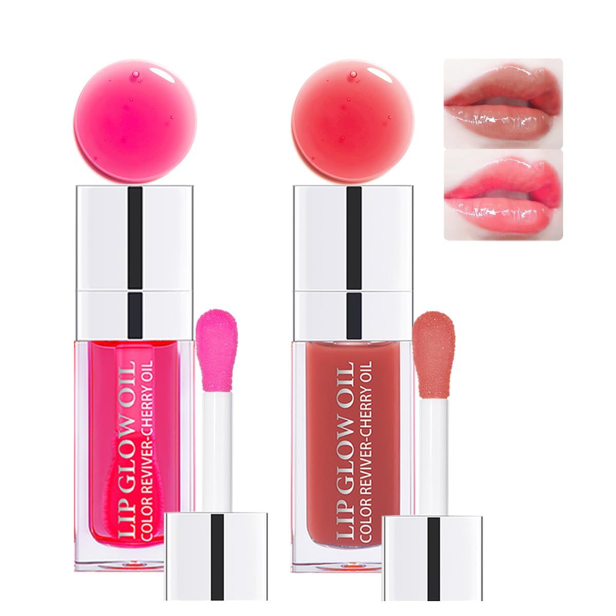 Aaiffey 2 Colors Hydrating Plumping Lip Glow Oil,Moisturizing Lip Oil Gloss Transparent Glossy Lip Gloss Primer Lip Tint for Lip Care and Dry Lip (012#+015#)