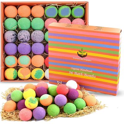 Bulk Bath Bomb Gift Set - 36 Nurture Me Organics Bath Bombs Large Bath Fizzies! Gift Box of Bulk Bath Bombs. Dry Skin Moisturize Natural Spa Bath Balls. Best Gift for Women, Gifts for Mom &amp; Friends!