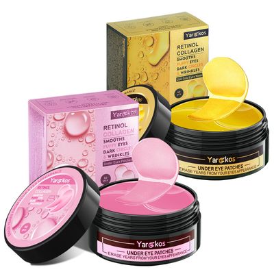 2 Packs 60 Pcs Under Eye Patches, 24K Gold+Pink, 30 Pairs Women Undereye Mask for Puffy Eyes Dark Circles Treatment, Men Collagen Gel Pads Hydrating for Eye Bags Puffiness Wrinkle, Beauty Skin Care