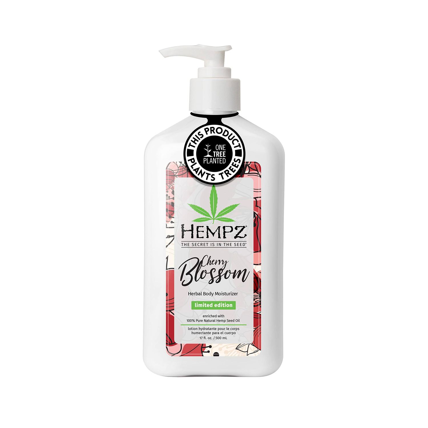 Hempz Body Lotion - Cherry Blossom Limited Edition Daily Moisturizing Cream, Shea Butter, Aloe, Cherry Extract Hand and Body Moisturizer - Skin Care Products, Hemp Seed Oil - 17 Fl Oz