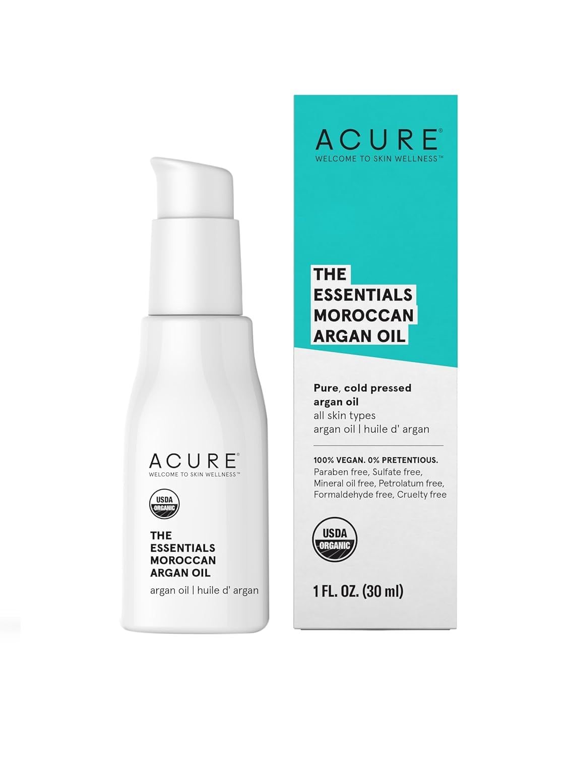 Acure The Essentials Moroccan Argan Oil - Rich in Vitamin E and Essential Fatty Acids - Hydrating &amp; Soothing Multi-Purpose Oil For All Skin &amp; Hair Type - All Natural Pure &amp; Cold Pressed - 1 Fl Oz