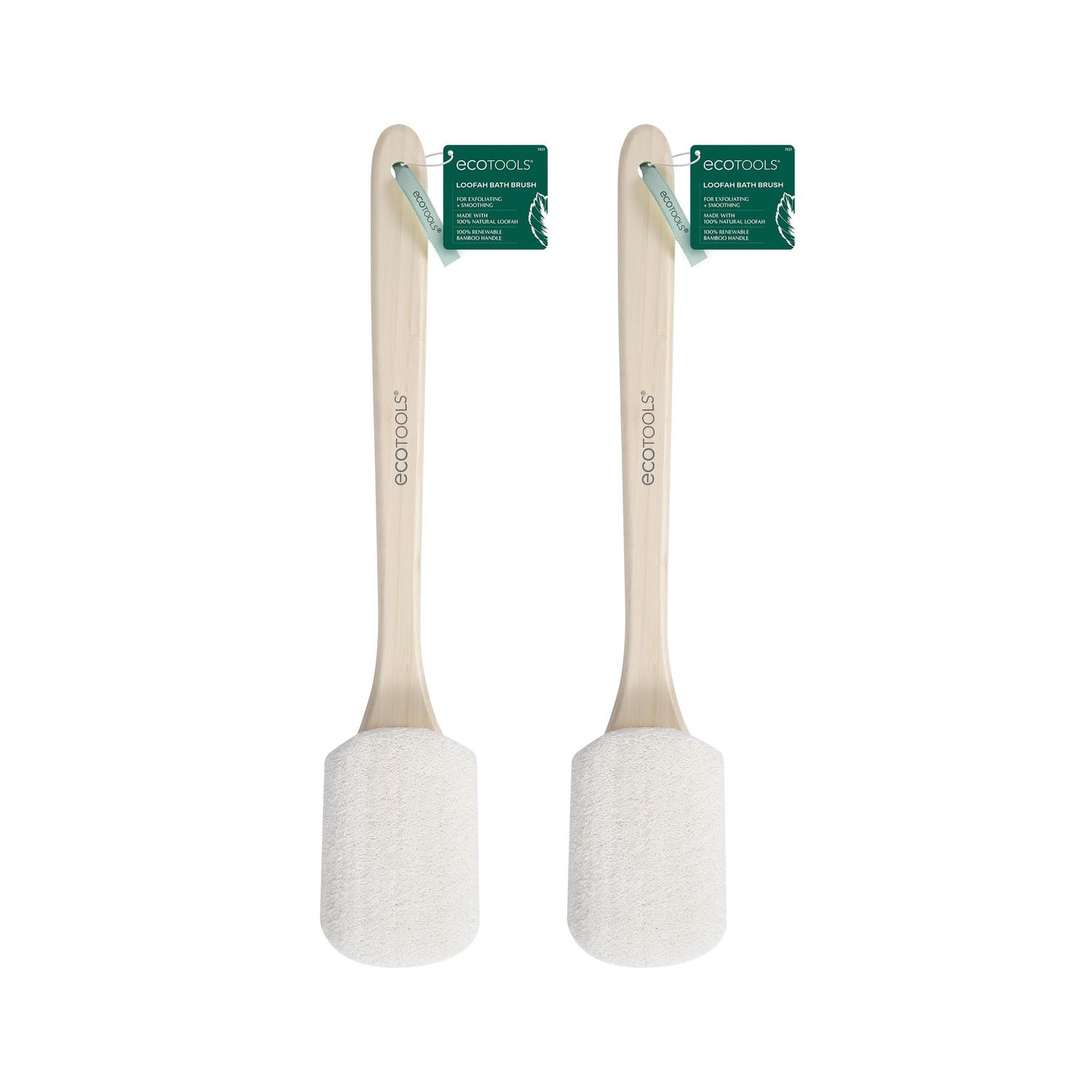EcoTools Loofah Bath Brush, Back Brush for Bath &amp; Shower, Made with Long Handle &amp; Natural Loofah Material for Exfoliation, Shower Brush for Men &amp; Women, Eco-Friendly &amp; Cruelty-Free, 2 Count