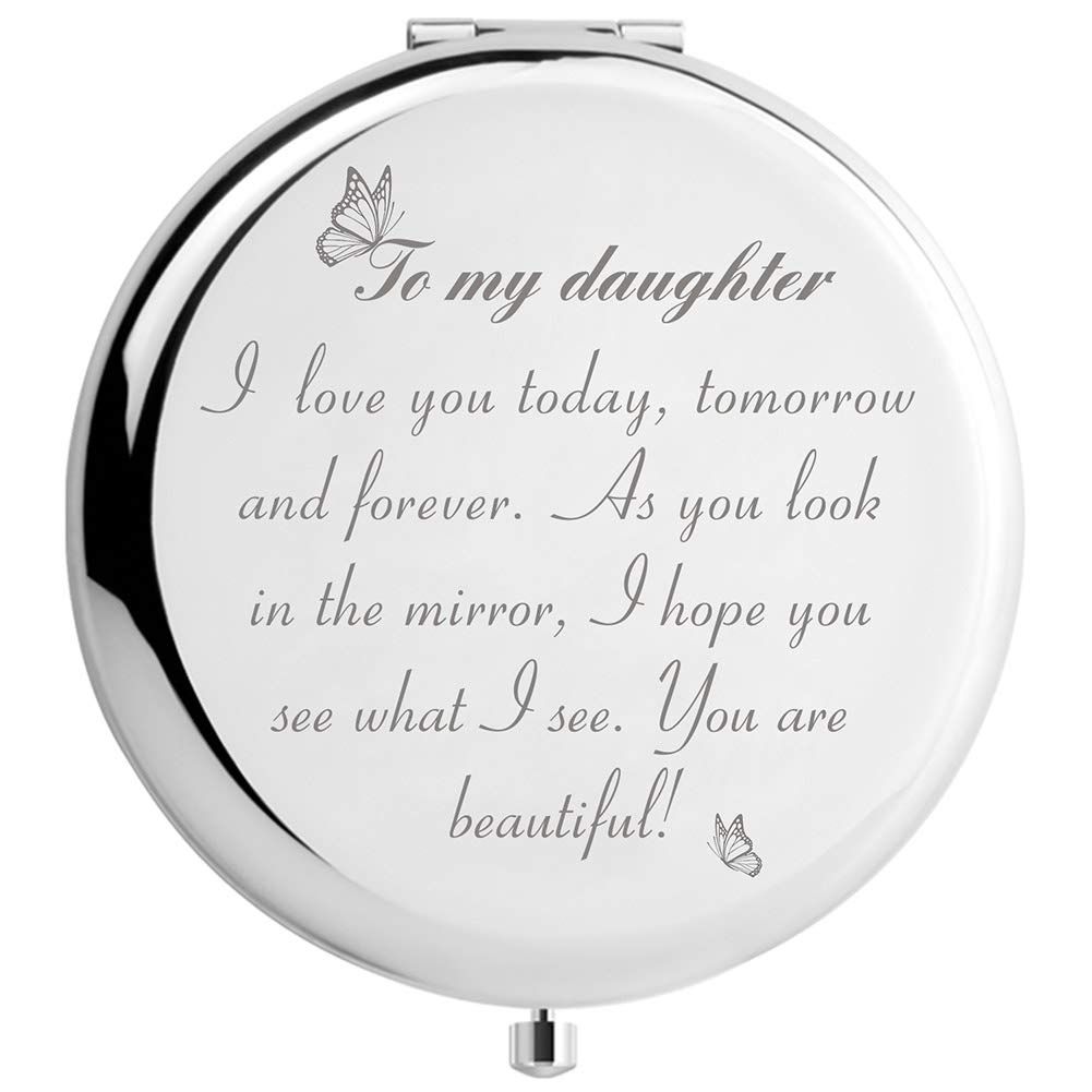 DIDADIC Daughter Gifts from Dad Mom for Birthday Valentines Day Mothers Day Graduation and Christmas, Engraved Makeup Mirror for Her