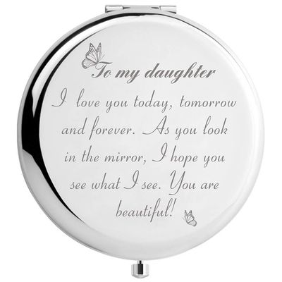 DIDADIC Daughter Gifts from Dad Mom for Birthday Valentines Day Mothers Day Graduation and Christmas, Engraved Makeup Mirror for Her