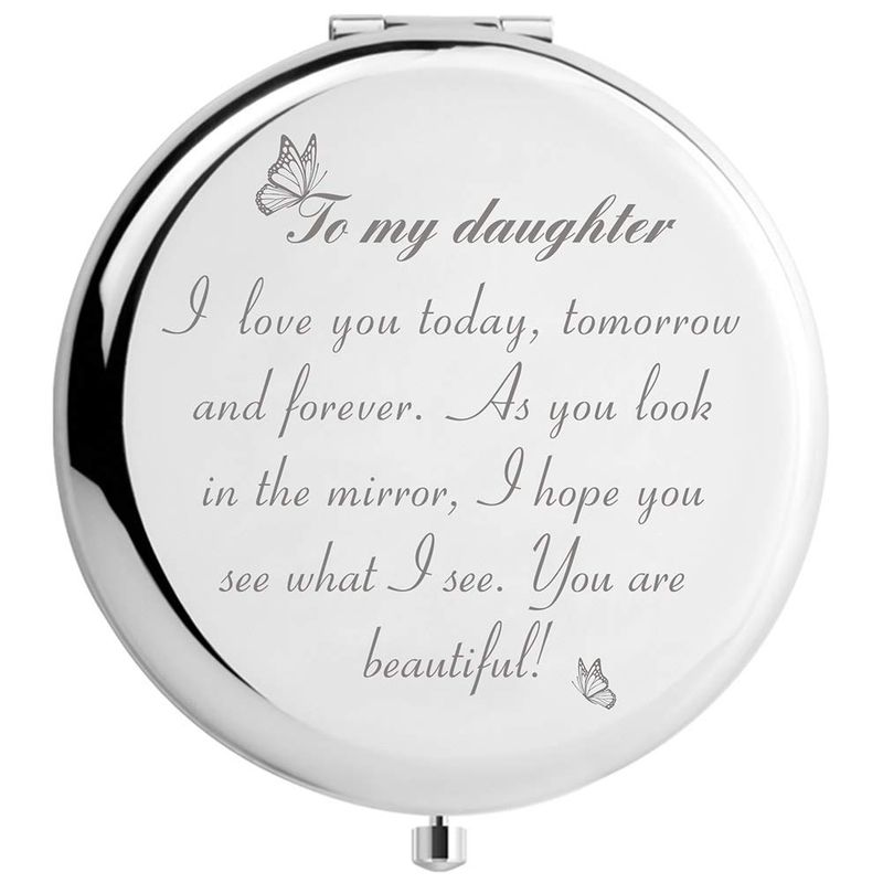 DIDADIC Daughter Gifts from Dad Mom for Birthday Valentines Day Mothers Day Graduation and Christmas, Engraved Makeup Mirror for Her
