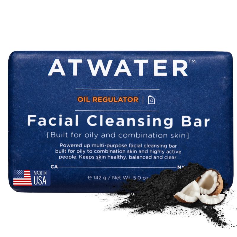 ATWATER Charcoal Facial Cleansing Bar for Oily to Combination Skin, Sulfate Free Rich Lathering Charcoal Face Soap; Gentle Face Cleanser for Daily Use; Natural Mens Face Wash - 142 grams / 5 oz