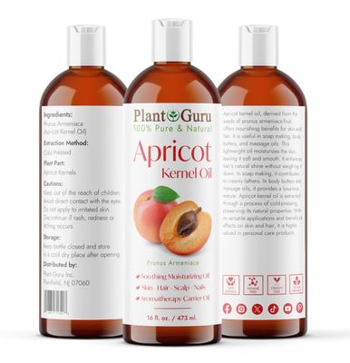Apricot Kernel Oil 16 oz Cold Pressed 100% Pure Natural Carrier - Skin, Face, Body And Hair Growth Moisturizer. Great For DYI Cream, Lotions and Lip balm.