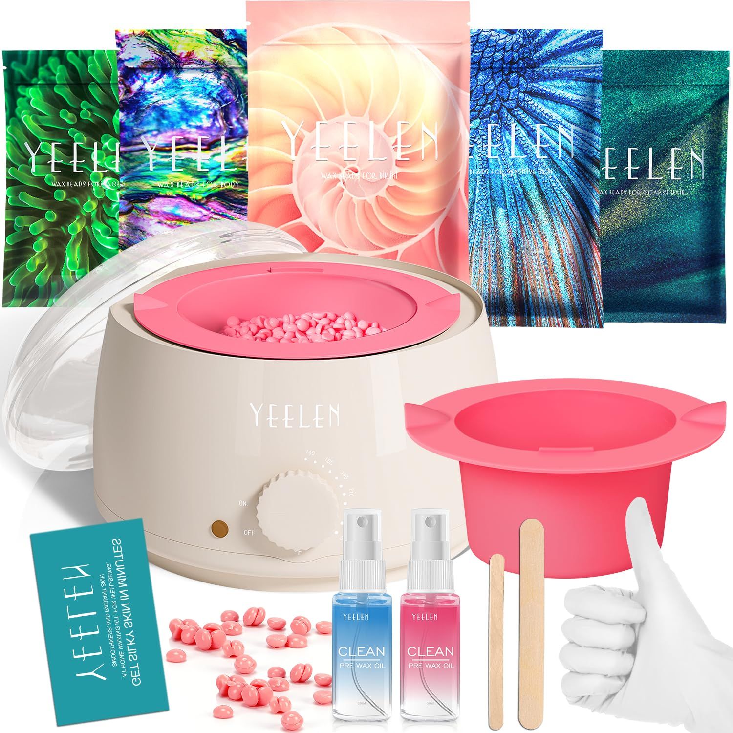 Complete Home Waxing Kit for Women : For Face Brazilian Eyebrow Bikini Leg &amp; Sensitive Skin Hair Removal- with 5 Packs Hard Wax Beads Wax Warmer Kit