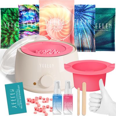 Complete Home Waxing Kit for Women : For Face Brazilian Eyebrow Bikini Leg &amp; Sensitive Skin Hair Removal- with 5 Packs Hard Wax Beads Wax Warmer Kit