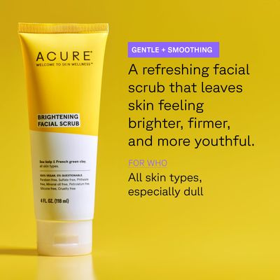 Acure Brightening Facial Scrub for a Youthful, Brighter, Radiant Complexion | With Sea Kelp &amp; French Green Clay, 4 Fl Oz