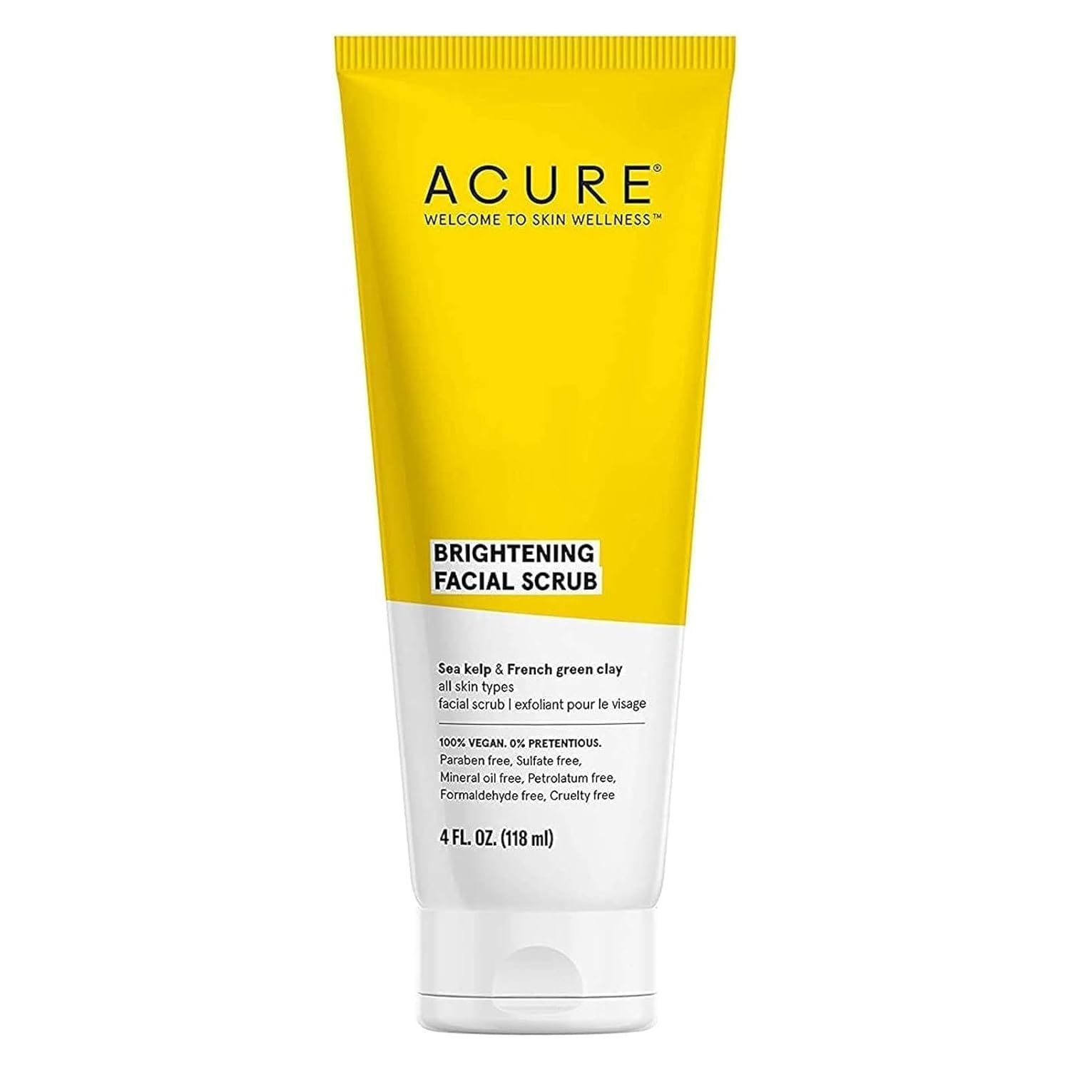 Acure Brightening Facial Scrub for a Youthful, Brighter, Radiant Complexion | With Sea Kelp &amp; French Green Clay, 4 Fl Oz
