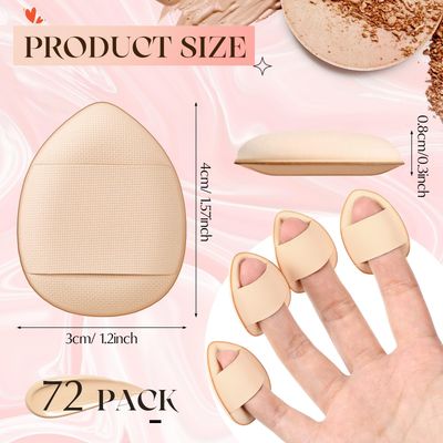 Gerrii 72 Pcs Finger Powder Puff Mini Makeup Sponge Soft Beauty Makeup Blender Puff for Foundation, Face Powder, Under Eye Setting, Concealer, Repair Cream, Cosmetic Tool (Skin Color)