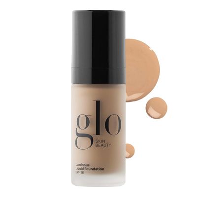 Glo Skin Beauty Luminous Liquid Mineral Foundation Makeup with SPF 18 (Almond) - Improves Uneven Skin Tone, Smooths &amp; Corrects Imperfections, Sheer to Medium Coverage, Dewy Finish
