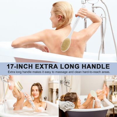 Bubbob Back Scrubber, Back Scrubber for Shower, Bath Brush Long Handle for Shower with Double Sided Bristles for Wet or Dry Brushing (Blue)