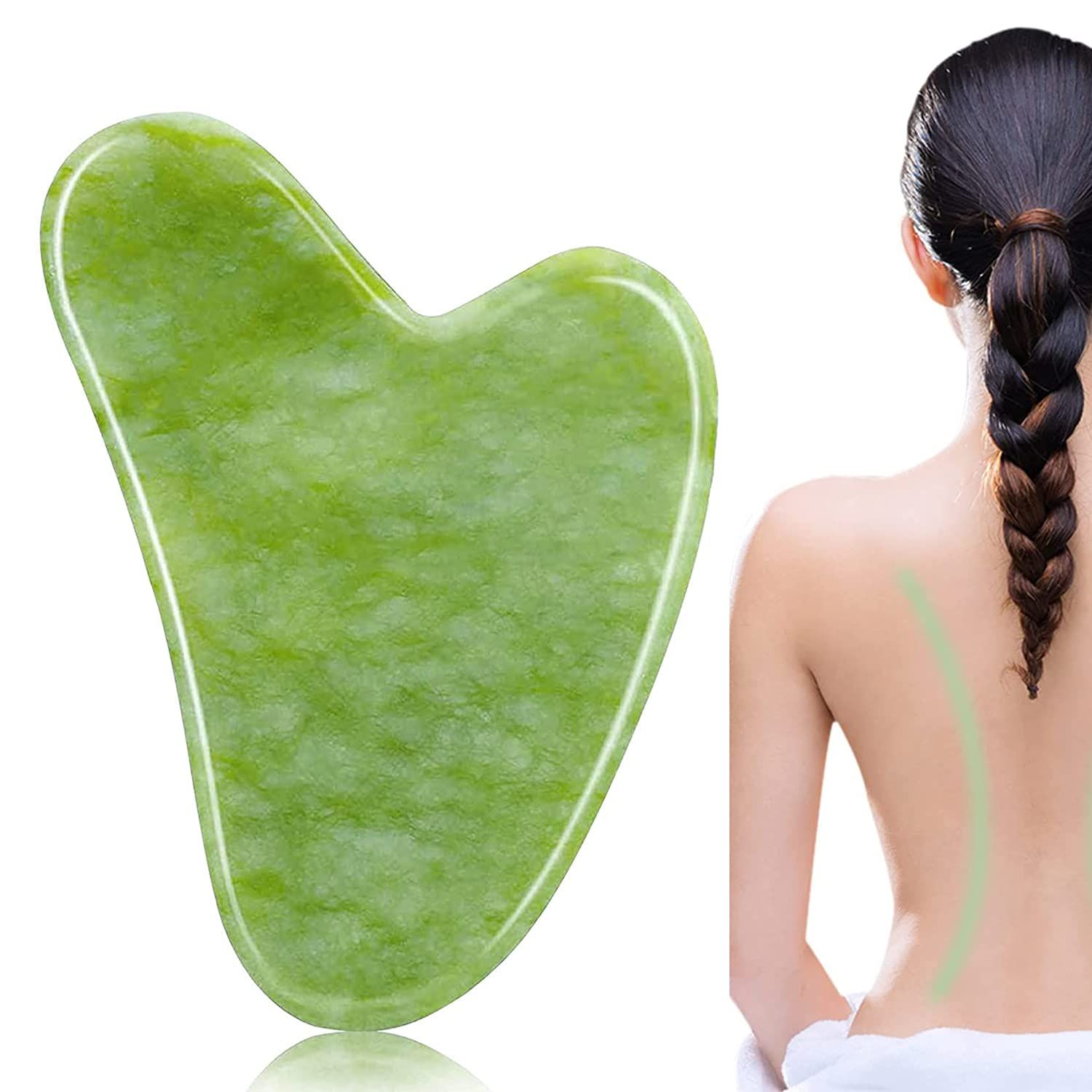 Gua Sha Facial Tool, Natural Jade Stone Board Guasha Massage Tool Self Care for Face Body Relieve Muscle Tensions Reduce Puffiness