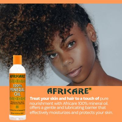 Africare 100% Mineral Oil - 8.5 Fl Oz - Fragrance Free Pure Oil for Skin and Scalp Care