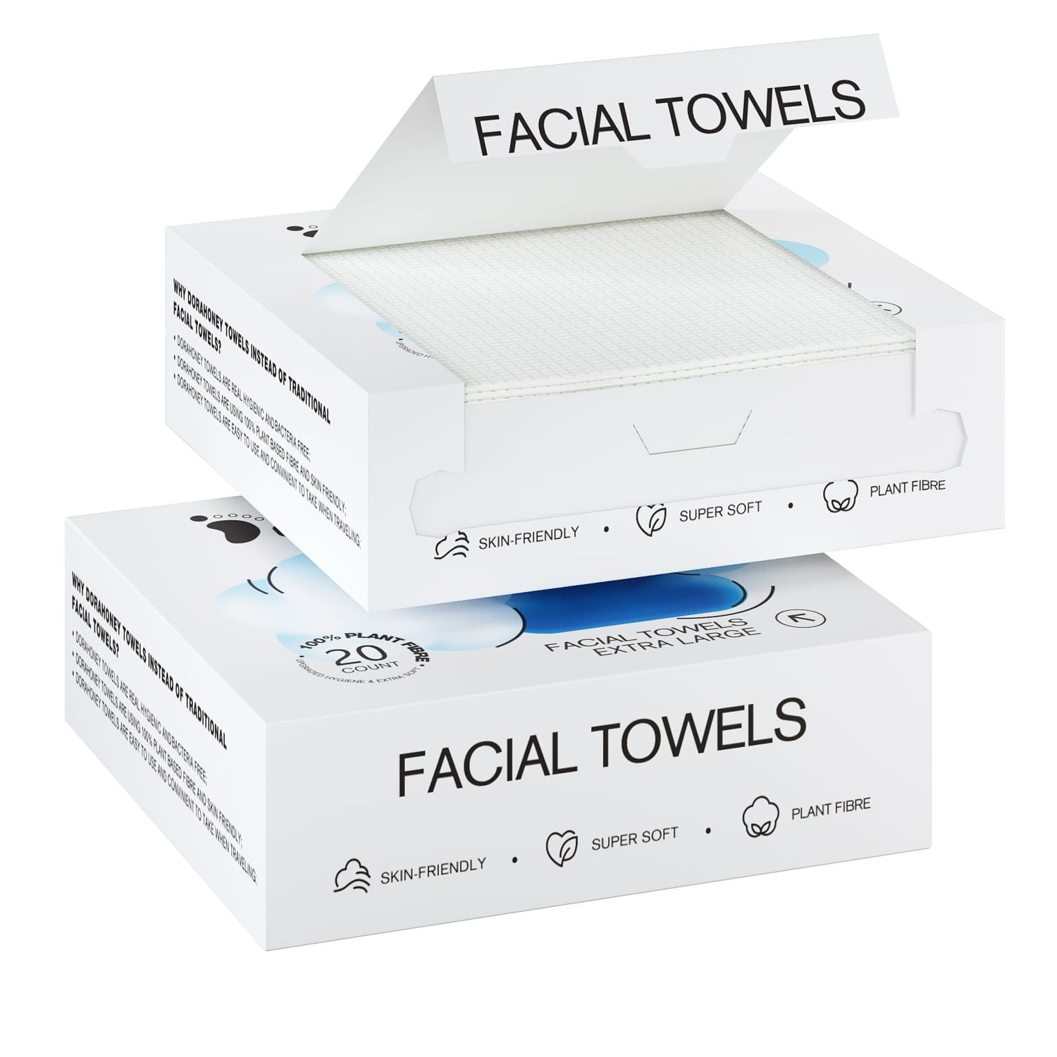 Disposable Face Towels, 12&quot;12&quot; Extra Large Face Towelettes, Ultra Soft Facial Towels for Sensitive Skin, Makeup Remover Dry Wipes,Thick Face Towel for Travel,20 Count (2 Pack)