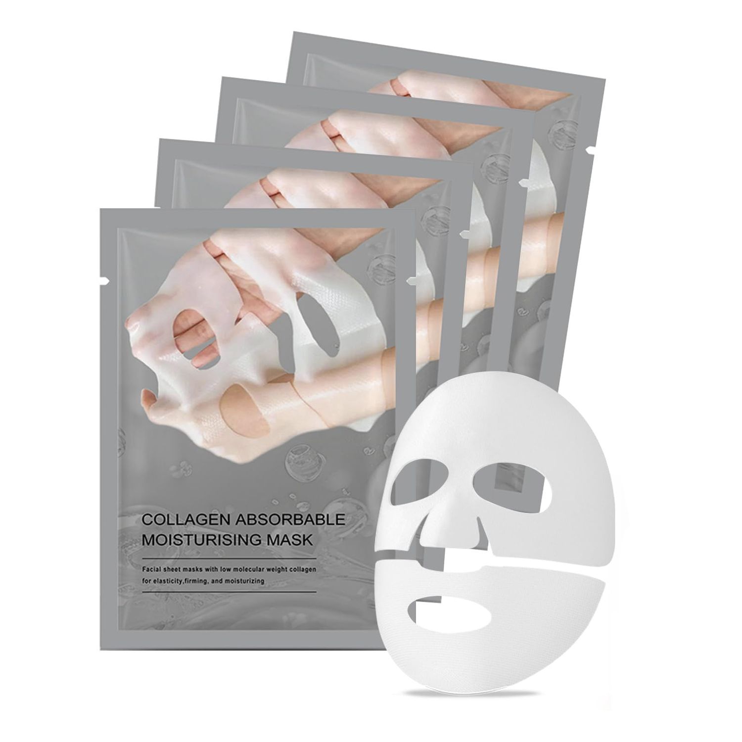 Deep Collagen Lifting Mask,Hydrating Overnight Collagen Face Mask,Facial Sheet Masks with Low Molecular Weight Collagen for Lasticity, Firming,And Moisturizing (4pcs)