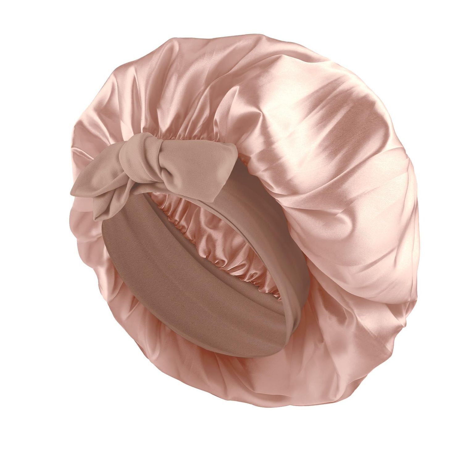 Abeillo Silk Sleep Bonnets for Women, 1PC Adjustable Satin Night Sleeping Cap Silk Bonnets for Sleeping, Hair Bonnet with Tie Band for Curly Hair Braid Women (Champagne)