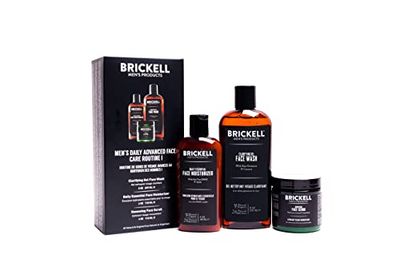 Brickell Men&#39;s Products Daily Advanced Face Care Routine I, Gel Facial Cleanser Wash, Face Scrub, Face Moisturizer Lotion, Natural and Organic Men&#39;s Skin Care Gift Set, Scented