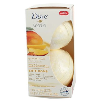 Dove Nourishing Secrets Bath Bombs Scented to Pamper &amp; Indulge Mango &amp; Almond Bath Bomb Set Leaves Skin Feeling Soft &amp; Smooth 2.8 Oz 2 Count