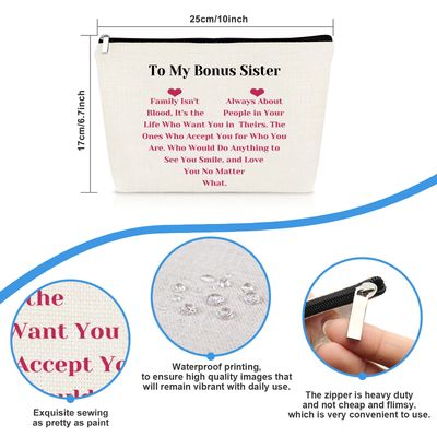 Bonus Sister Gifts Makeup Bag for Step Sister Unbiological Sister Gifts Sister In Law Gifts from Sister Christmas Mother's Day Birthday Gifts for Bonus Sister Friends Cosmetic Bag Travel Make Up Pouch