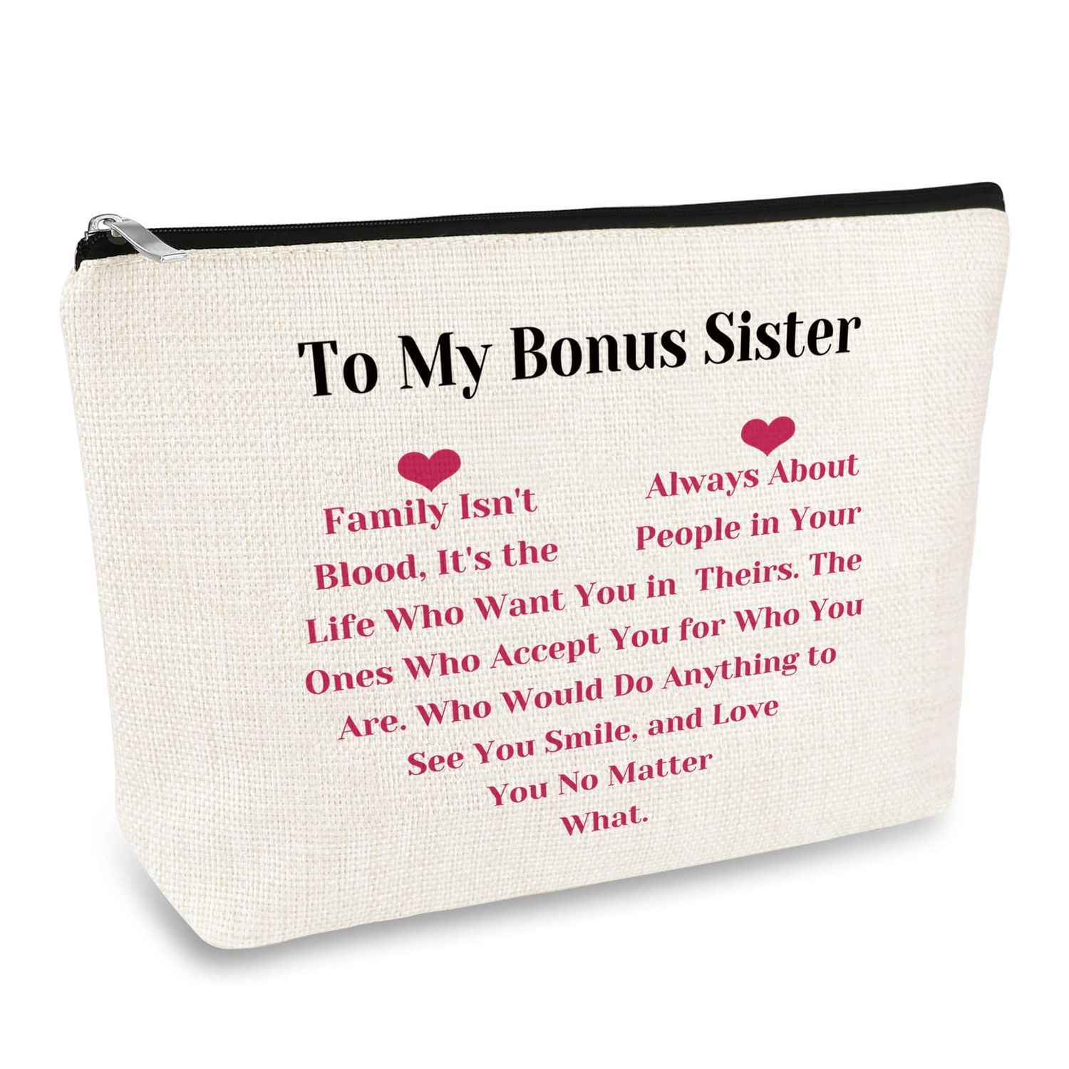 Bonus Sister Gifts Makeup Bag for Step Sister Unbiological Sister Gifts Sister In Law Gifts from Sister Christmas Mother&#39;s Day Birthday Gifts for Bonus Sister Friends Cosmetic Bag Travel Make Up Pouch