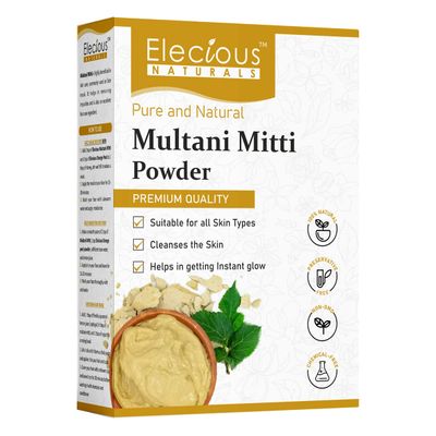 Elecious 100% Natural Multani Mitti Powder for Exfoliating, Soothing, Nourishing, Smoothening Face, Skin and Hair Fuller&#39;s Earth, Bentonite Clay 200gm