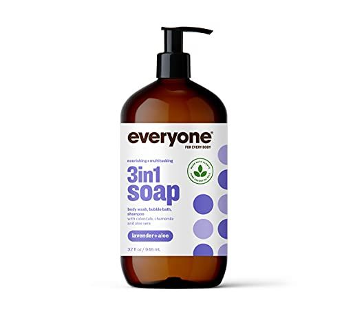Everyone 3-in-1 Soap, Body Wash, Bubble Bath, Shampoo, 32 Ounce (Pack of 1), Lavender and Aloe, Coconut Cleanser with Organic Plant Extracts and Pure Essential Oils