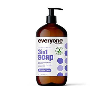 Everyone 3-in-1 Soap, Body Wash, Bubble Bath, Shampoo, 32 Ounce (Pack of 1), Lavender and Aloe, Coconut Cleanser with Organic Plant Extracts and Pure Essential Oils